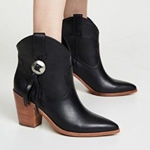 Frye Faye Concho Short Western Boot Black Genuine Leather Sz 6 EUC